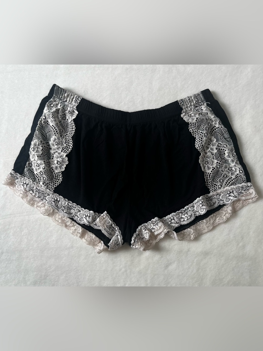 Soft, Black Adore Me Sleep Shorts with Cream Lace Detailing